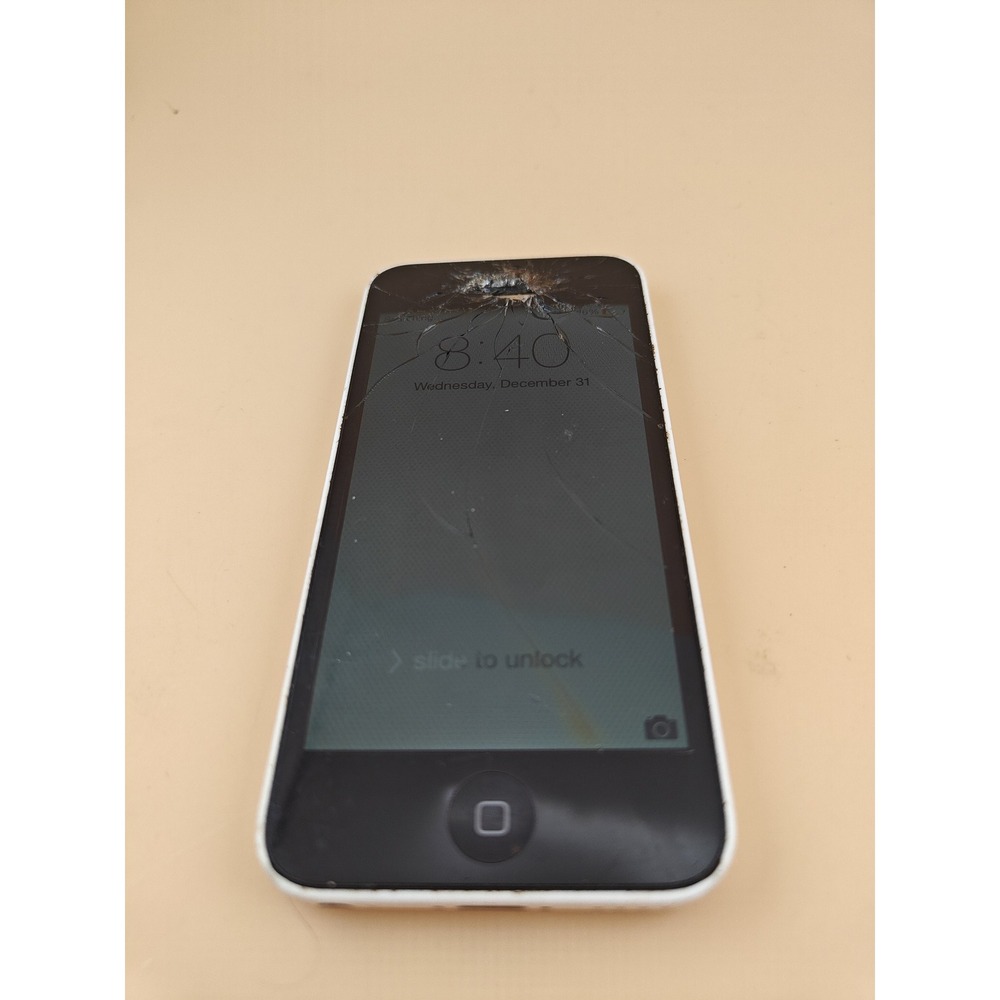 Apple iPhone 5c 16GB White Sprint Smartphone Cracked Screen Powers On Works
